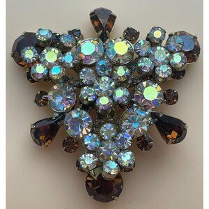 Vintage Aurora Borealis & Root Beer Crystal Juliana Delizza & Elster Large Brooc